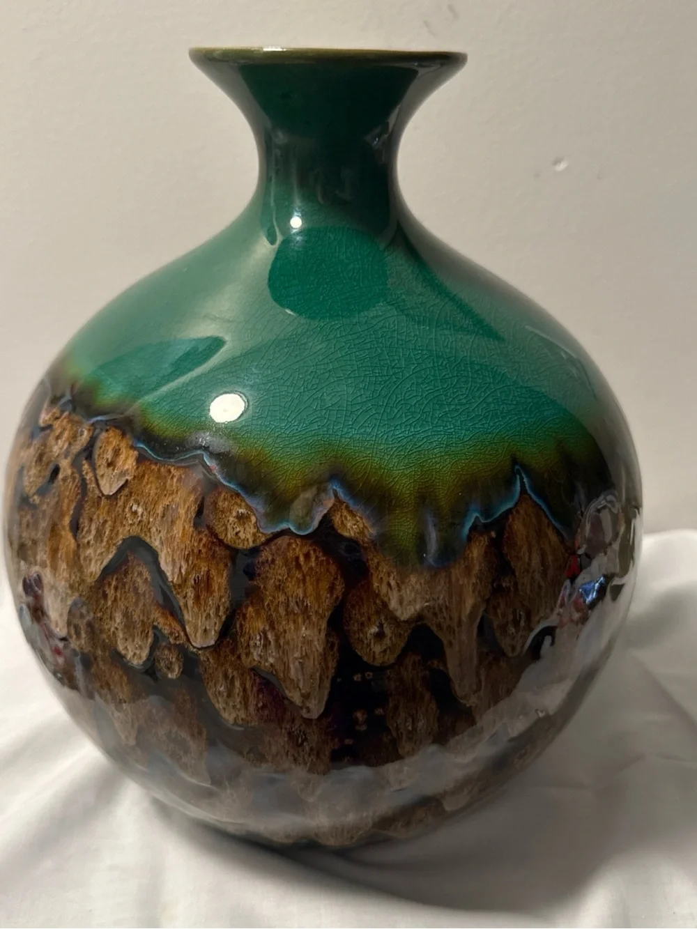 Green and Brown Ceramic Decorative Vase 12”